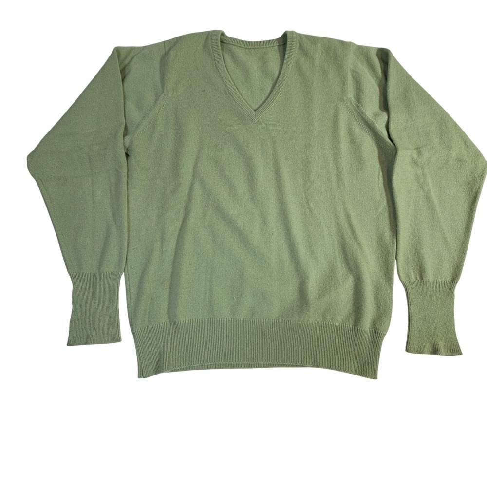 Best of Scotland Cashmere Sweater Size M Green V Neck Made Scotland